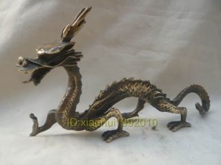Collectible Tibet Old Carving Copper Dragon Statue photo