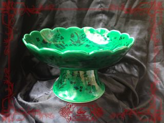 Stunning Chinese Emerald Green Glazed Stemmed Porcelain Fruit Bowl photo
