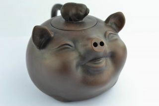 China Rare Collectibles Old Wonderful Handwork Zi Sha Pig Tea Pot photo
