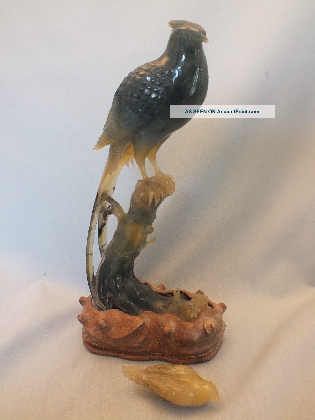A Good Large Jade Statue Of 2 Exotic Birds On A Hardwood Stand 19thc Jade/ Hardstone photo