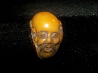 Rare 19th C Carved Faux Ivory Tree Netsuke Hand Carved Head Very Detailed photo