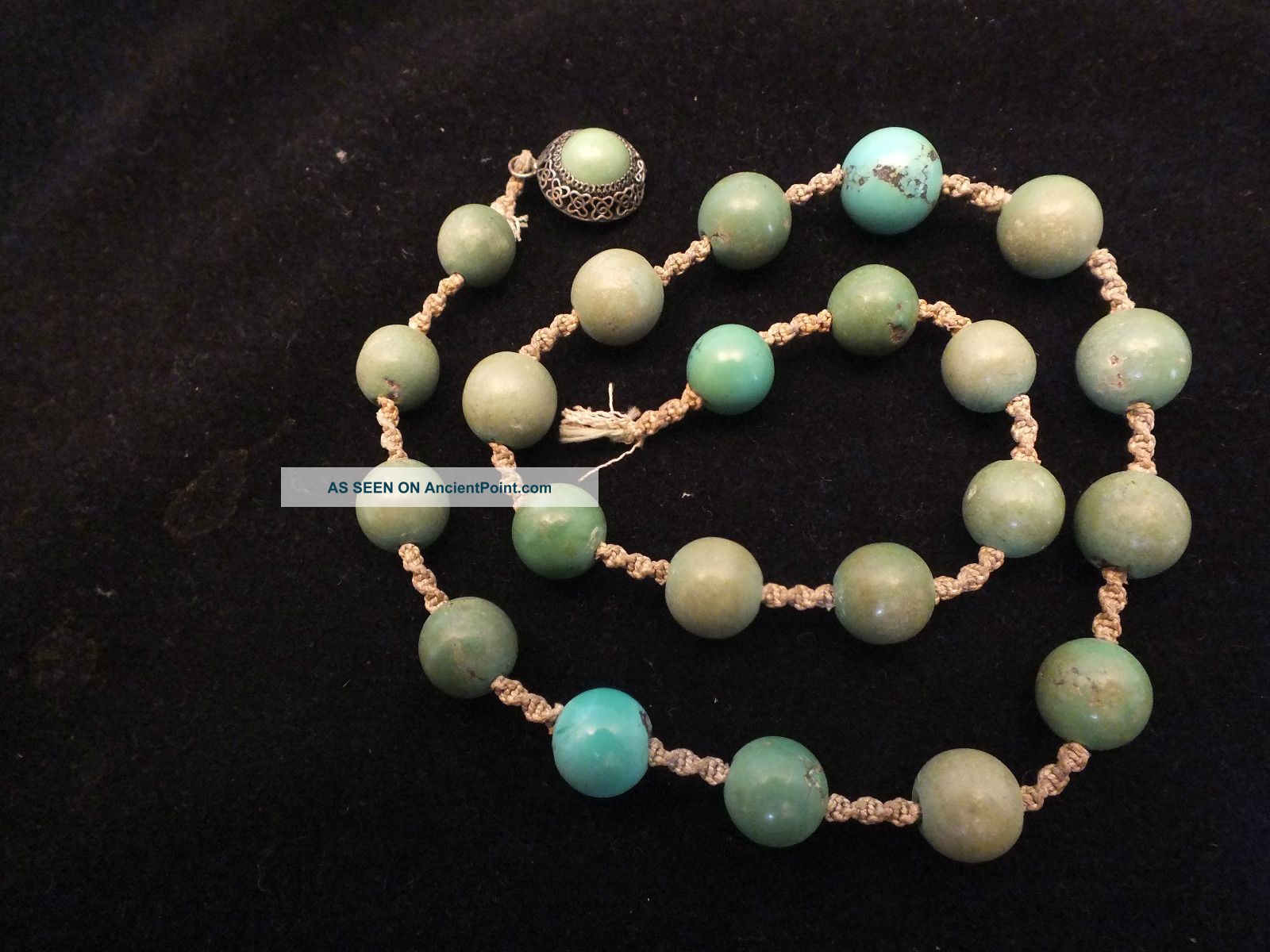 Part Chinese Jade Necklace With A Jade Mounted Silver Clasp 19thc Jade/ Hardstone photo
