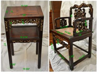 Antique Chinese Throne Chair Mop Inlay,  Marble Seat & Matching Side Table photo
