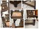 Antique Chinese Throne Chair Mop Inlay,  Marble Seat & Matching Side Table Chairs photo 4