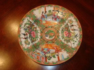 Antique Chinese Rose Medallion Soup Bowl Plate L,  8 1/2 