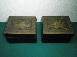 Antique 19th Pair Of Chinese Gilt Lacquer Boxes photo