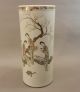 Antique 18thc Chinese Export Tall Porcelain Round Cylinder Vase W/signed Poem Vases photo 1