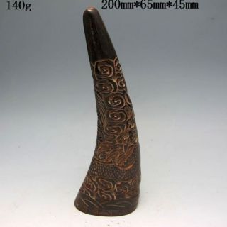 Old Antiques Chinese Ox Horn Hand Carved Dragon Cup Statue Nr/pc1629 photo