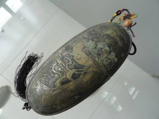 Chinese Ancient Bronze Spectacle Case Carven Apsara Poems Exquisite 04 photo