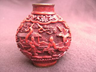 Vintage Chinese Cinnabar Snuff Bottle (signed) photo