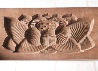 Japanese Antique Kashigata Lotus Flower With Cover Hand Carved Wooden Mold photo