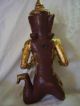 Vintage Hand Carved Gilded Statue Of Siam/thai Muscian - Playing Small Drum Statues photo 2