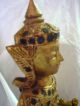 Vintage Hand Carved Gilded Statue Of Siam/thai Muscian - Playing Small Drum Statues photo 6