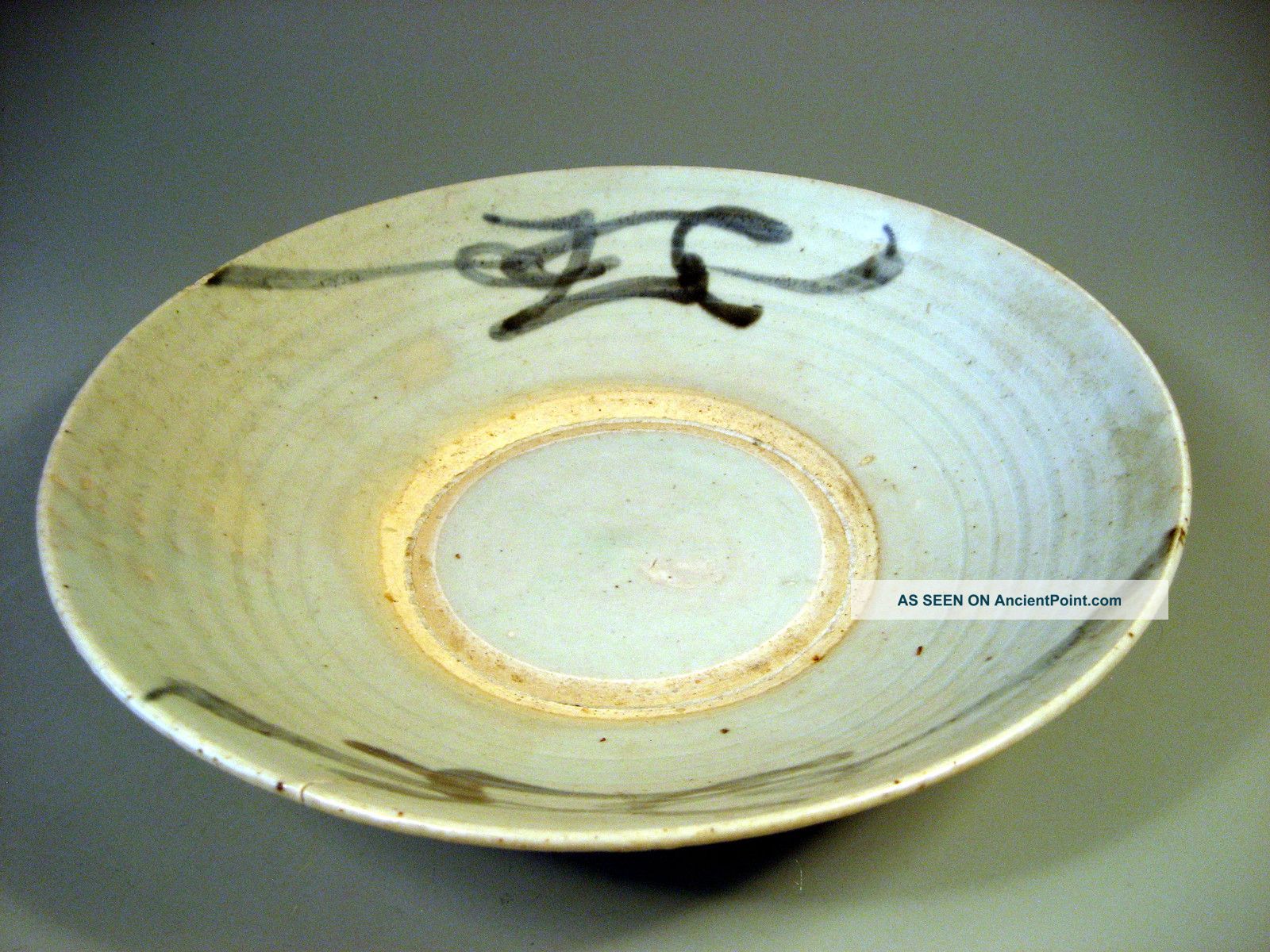 Korea Korean Celadon Shallow Bowl W/ Auspicious Symbol Decor Ca.  19 - 20th C Korea photo