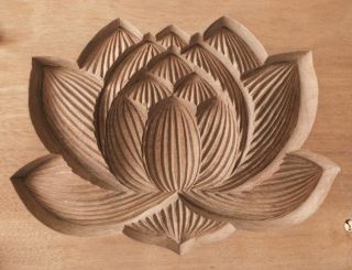 Japanese Antique Kashigata Lotus Flower W/ Cover Hand Carved Wooden Mold photo