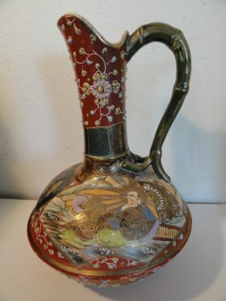 Vintage Antique Chinese Porcelain Ceramic Pitcher Vase 9.  5 Inches Hand Painted photo