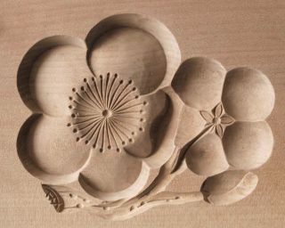 Japanese Antique Kashigata Ume Plum Flower With Cover Hand Carved Wooden Mold photo