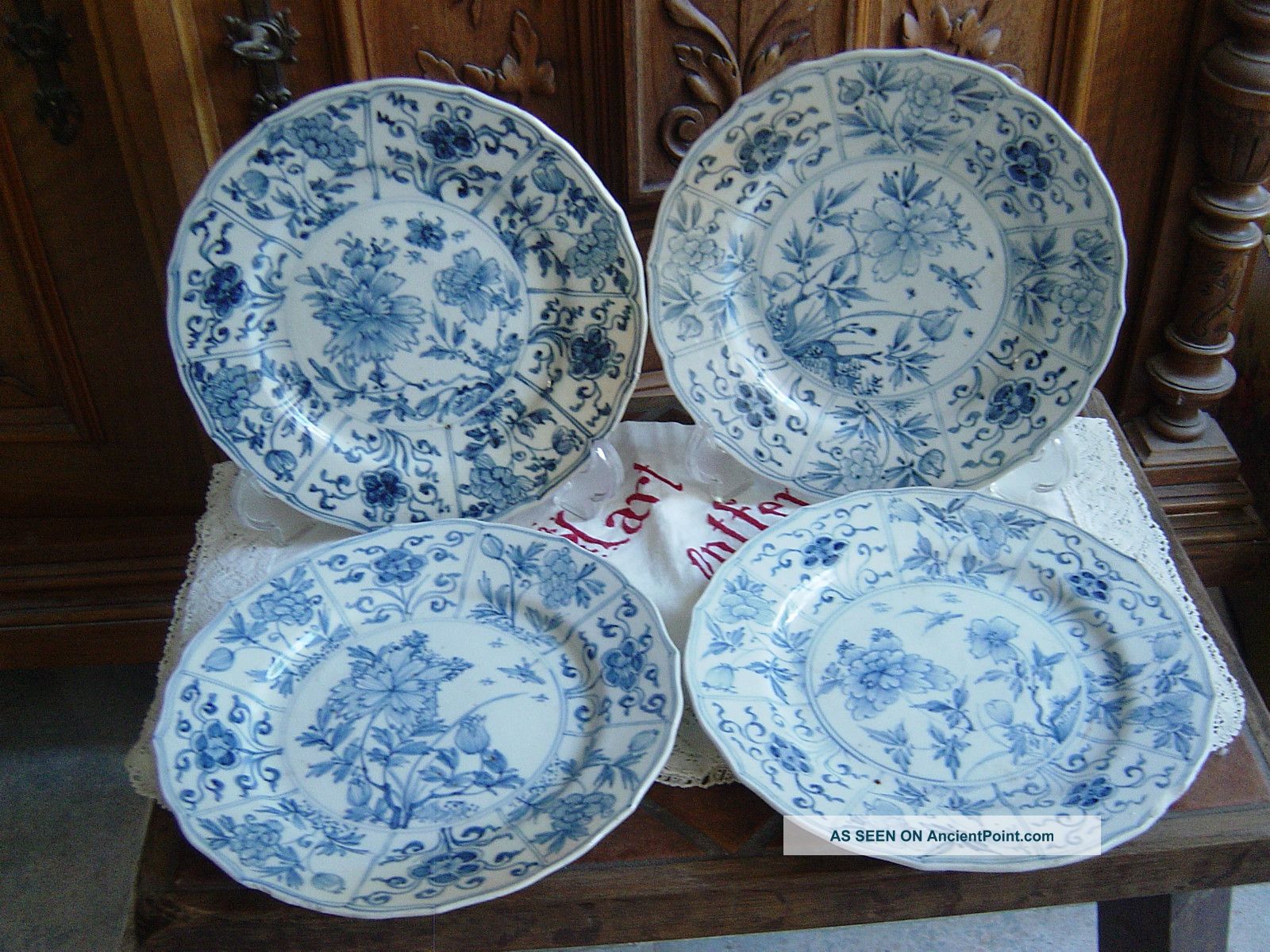 18th Four B/w Chinese Export Porcelain Qianlong Plates From Ship Wreck Plates photo
