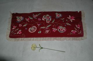 Antique Chinese Vintage Silk Embroidered Floral Hmong Embroidery Red Wall Panel photo