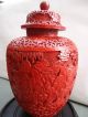 Guaranteed Carved Antique Cinnabar - 1880 Chinese Large Heavy Pot Vase 12x7 1/2 Boxes photo 1