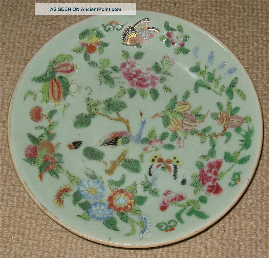 Antique Chinese Famille Rose Celadon Plate Circa 1880 Plates photo