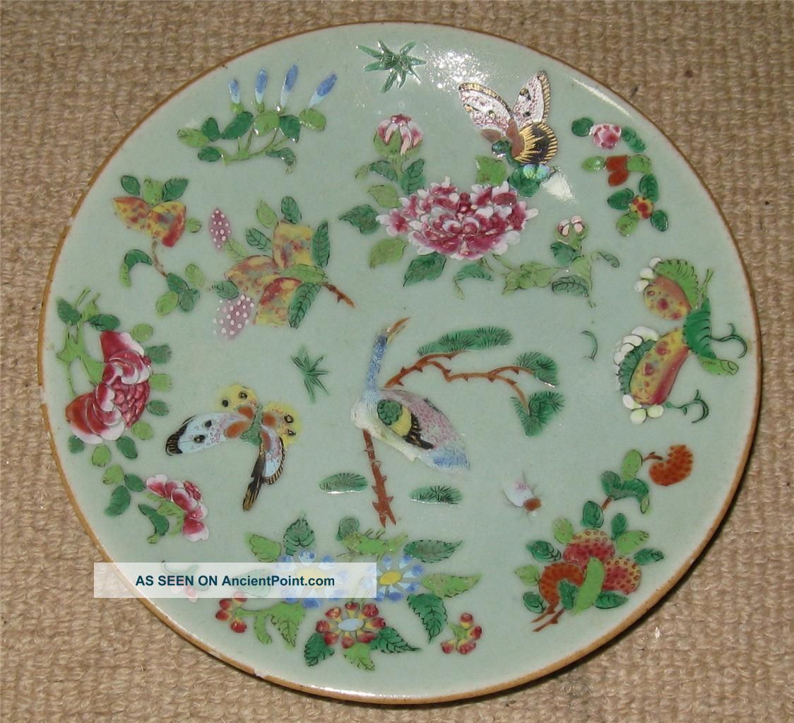 Antique Chinese Celadon Famille Rose Plate Circa 1880 Plates photo