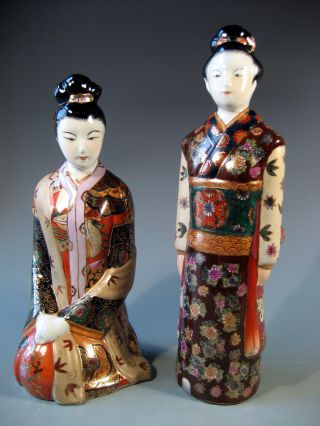 Japan Japanese Pair Of Porcelain Figurines Of Geishas Ca.  20th Century photo