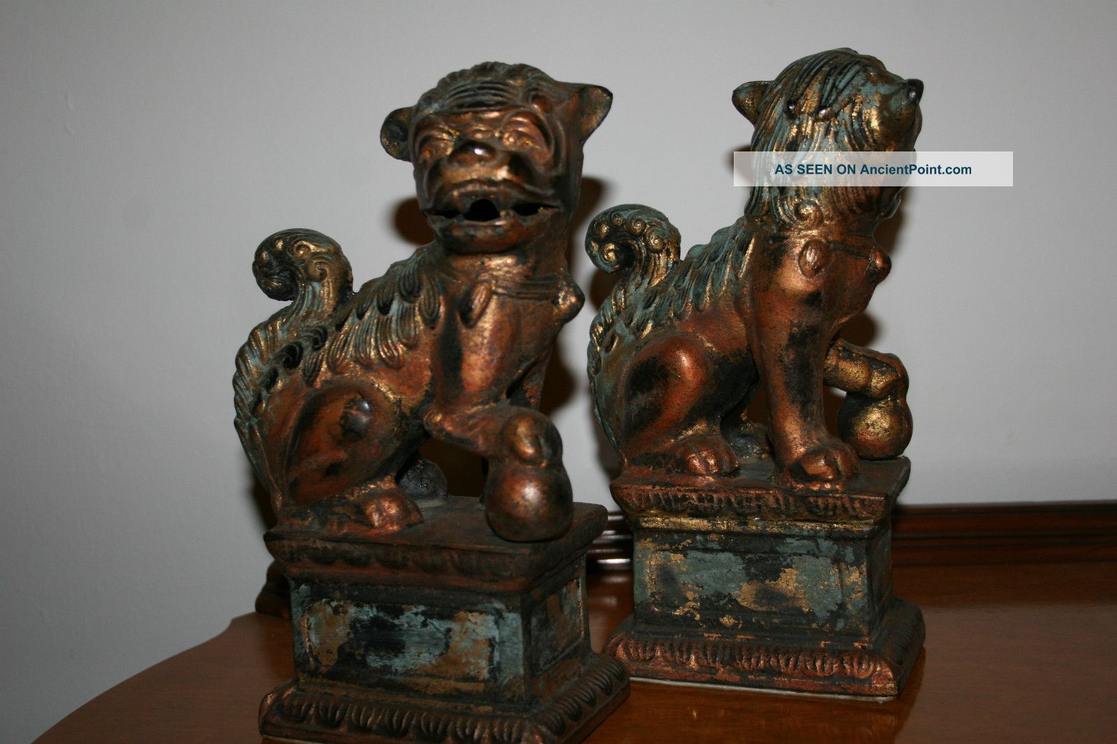 A Pair Of Cast Iron Foo Dogs.  Guardian Lions. Foo Dogs photo