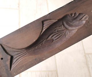 Japanese Antique Kashigata Fish With Cover Hand Carved Wooden Mold photo