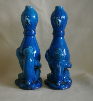Good And Rare Pair Of Antique Japanese Pottery Monkey Vases - photo