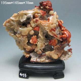 100% Natural Shoushan Stone Hand - Carved Statues - - Goldfish Nr/xy1800 photo