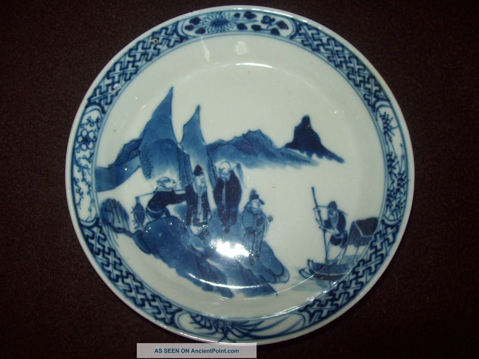 Chinese Blue & White Figural Porcelain Saucer Kangxi Mark Saucer Plate Vase 4 Porcelain photo