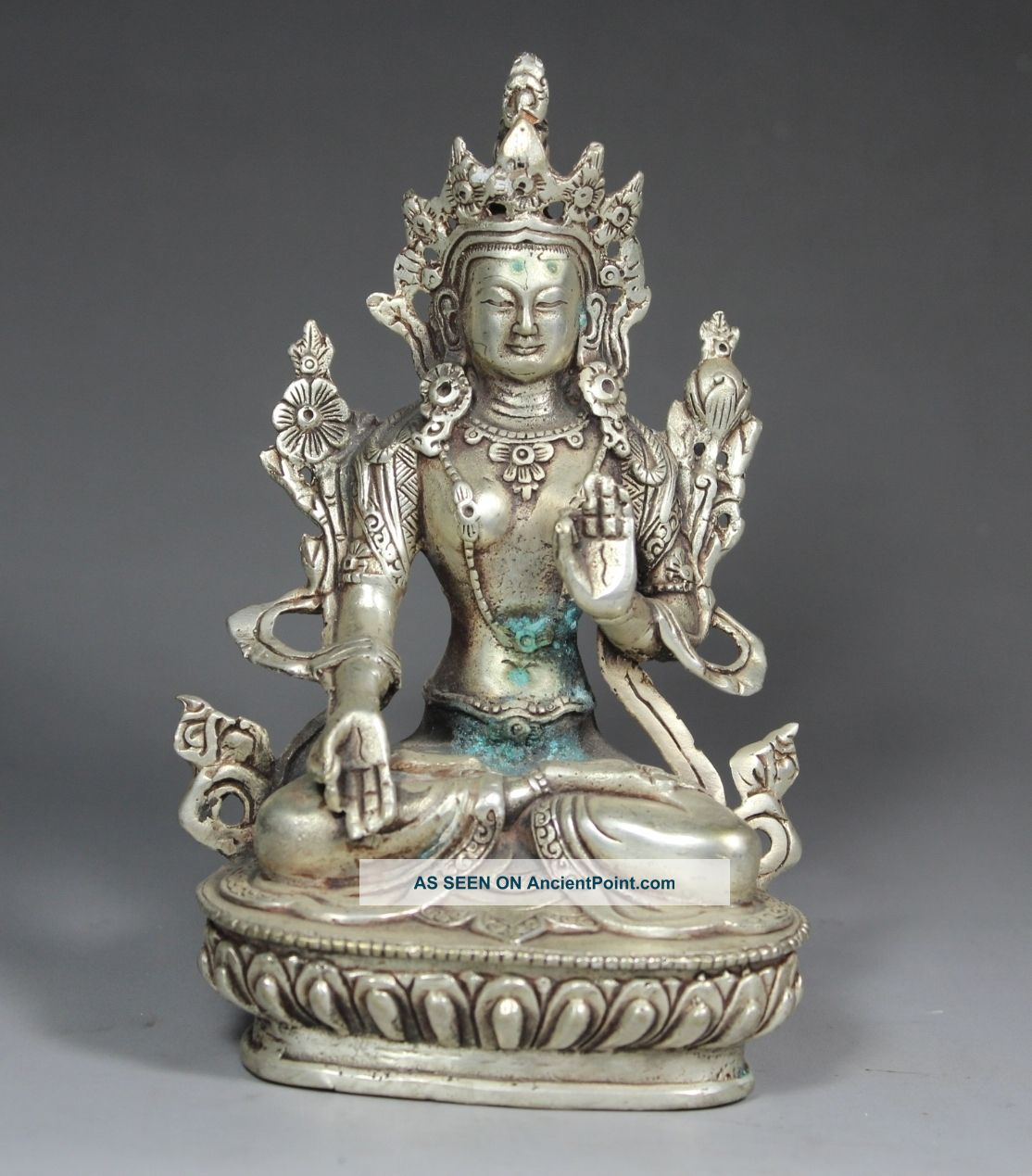 Chinese Old White Copper Handwork Blessing Buddha Statue Other photo