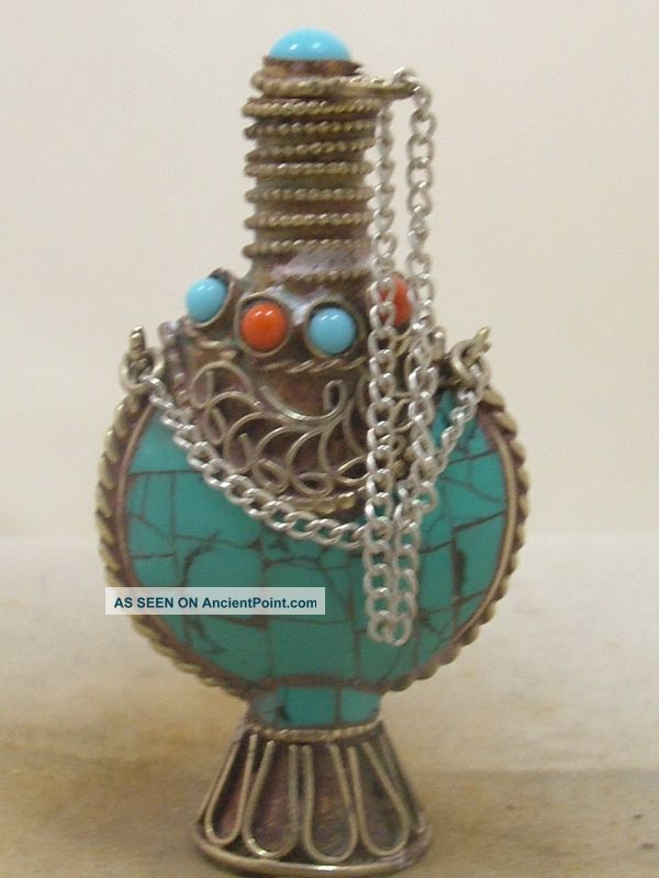 Wonderful Chinese Turquoise Antique 19th Century Old Copper Snuff Bottle 8216 Snuff Bottles photo