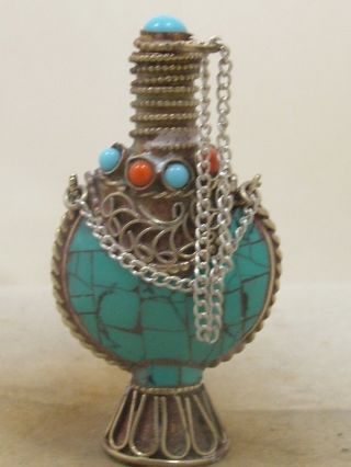 Wonderful Chinese Turquoise Antique 19th Century Old Copper Snuff Bottle 8216 photo
