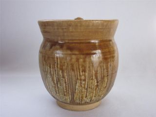 Japanese Pottery Vintage Water Jar Mizusashi; Tasteful Glaze & Paddle Marks/ 973 photo