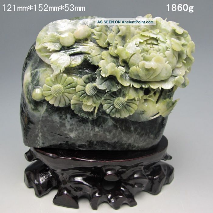 100% Natural Dushan Jade Hand - Carved Statue - - - Cabbage & Plum Nr/xy1973 Other photo