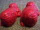 2 Chinese Handcarved Red Cinnabar Lacquer Foo Lion Dog Statues Figurines Foo Dogs photo 6