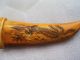 Chinese Old Ox Bone Carved Dragon Phoenix Paint Statue Sword Knife Swords photo 2