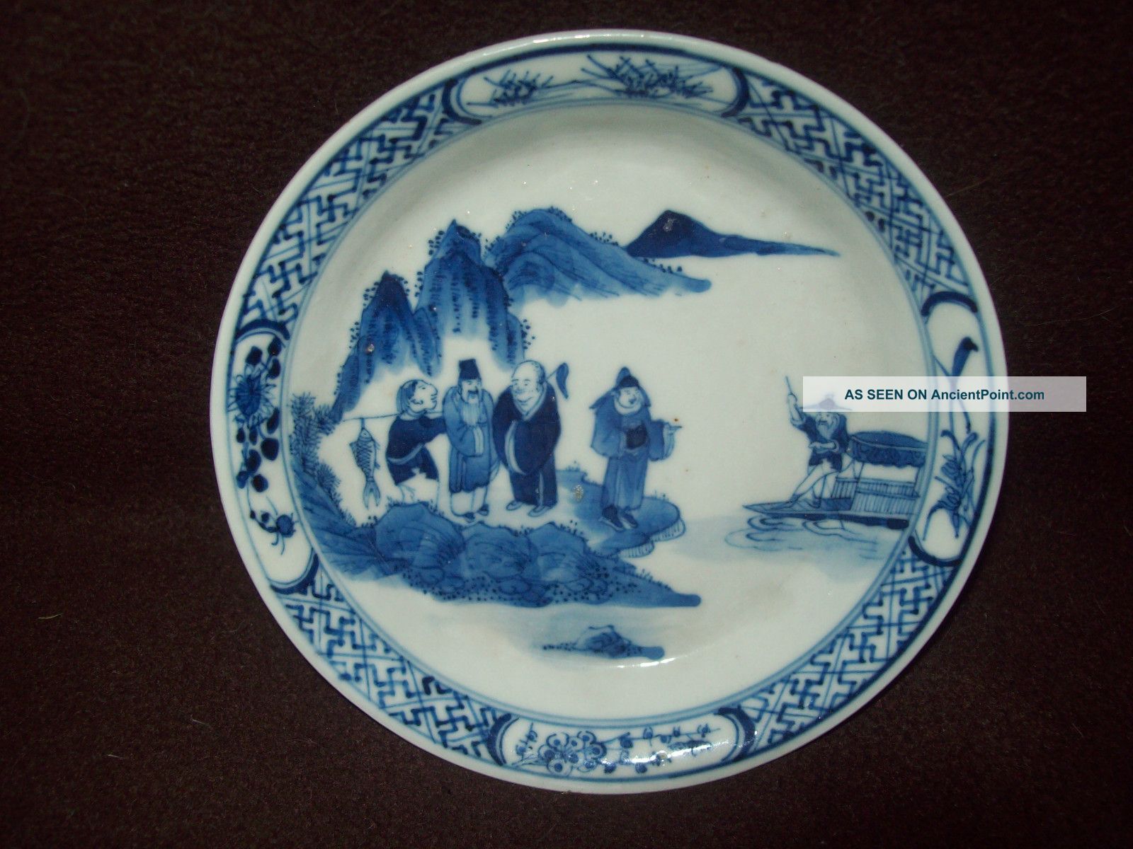 Chinese Blue & White Figural Porcelain Saucer Kangxi 4 Character Mark Plate Vase Plates photo