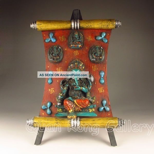Chinese Turquoise & Hard Wood Statue - Elephant Buddha Nr Buddha photo