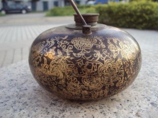 Oriental Chinese Old Bronze Brass Pot Flower Painting Antique Collectable Craft photo