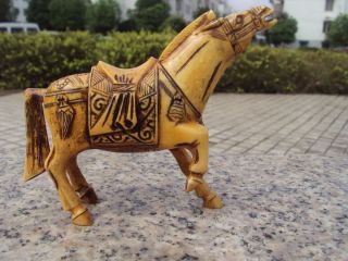 Old Chinese Ox Bone Carved Horse Steed Statue Sculpture Handcraft Netsuke Amulet photo