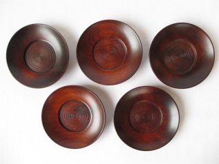 Japanese Vintage Wooden Lacquered Tea Cup Tray Chataku 5set; Grain/ 984 photo