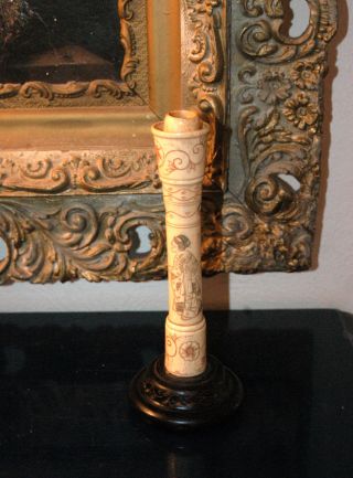 Gorgeous Bone Carved Candle Stick With Geisha Late 19th Century - Early 20th Cen photo