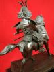 Okimono Japanese Bronze Samurai Warrior Armor Horse Rider Statue Statues photo 4