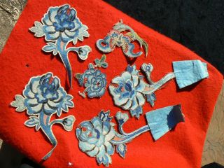 Set Of 6 Pieces Antique Chinese Embroidered Appliques For Robe photo
