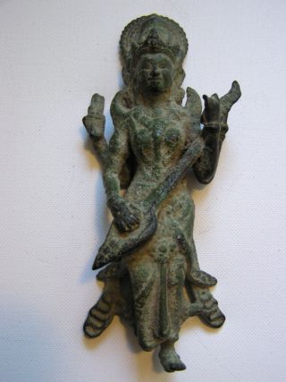Rare Javanese Bronze Of Saraswati 14th - 15th Century photo