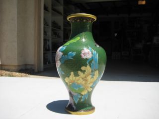 Vintage Chinese Enamel Cloisonne Floral Vase 10 