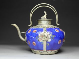 Chinese Old Porcelain Handwork Painting Flower Portable Tea Pot photo